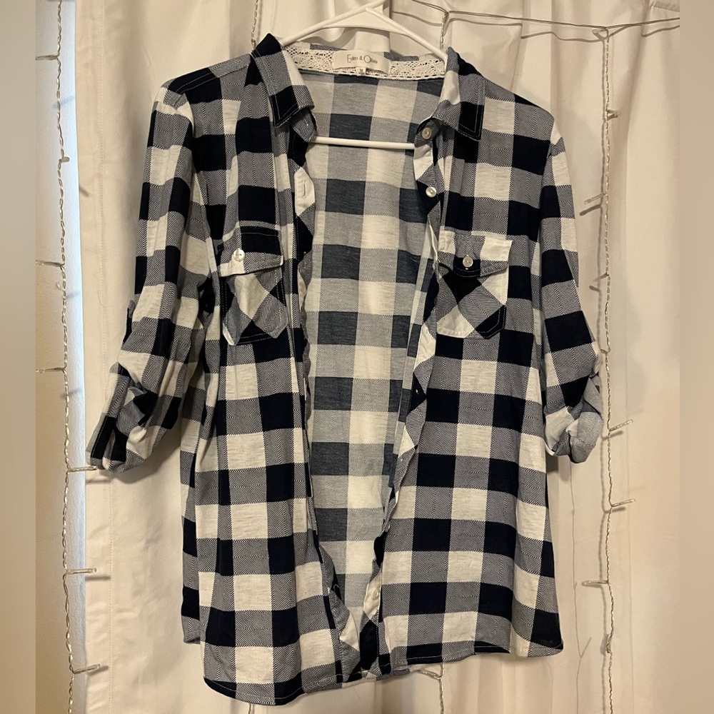 Blue and white plaid top